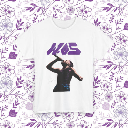 WOS urban cut t-shirt featuring a pop art portrait of Wos on a floral background, showcasing contemporary style.